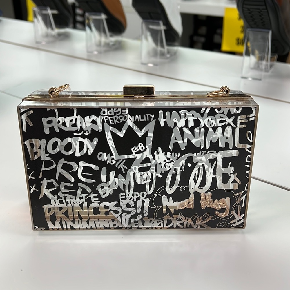 Women clutch purse black graffiti
